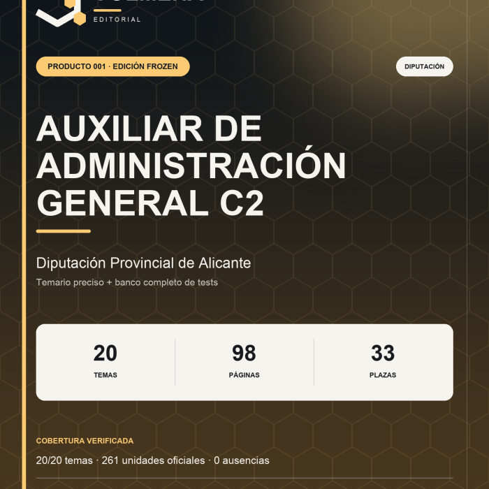 Portada del temario de Auxiliar de Administración General C2 de la Diputación Provincial de Alicante — Editorial Colmena
