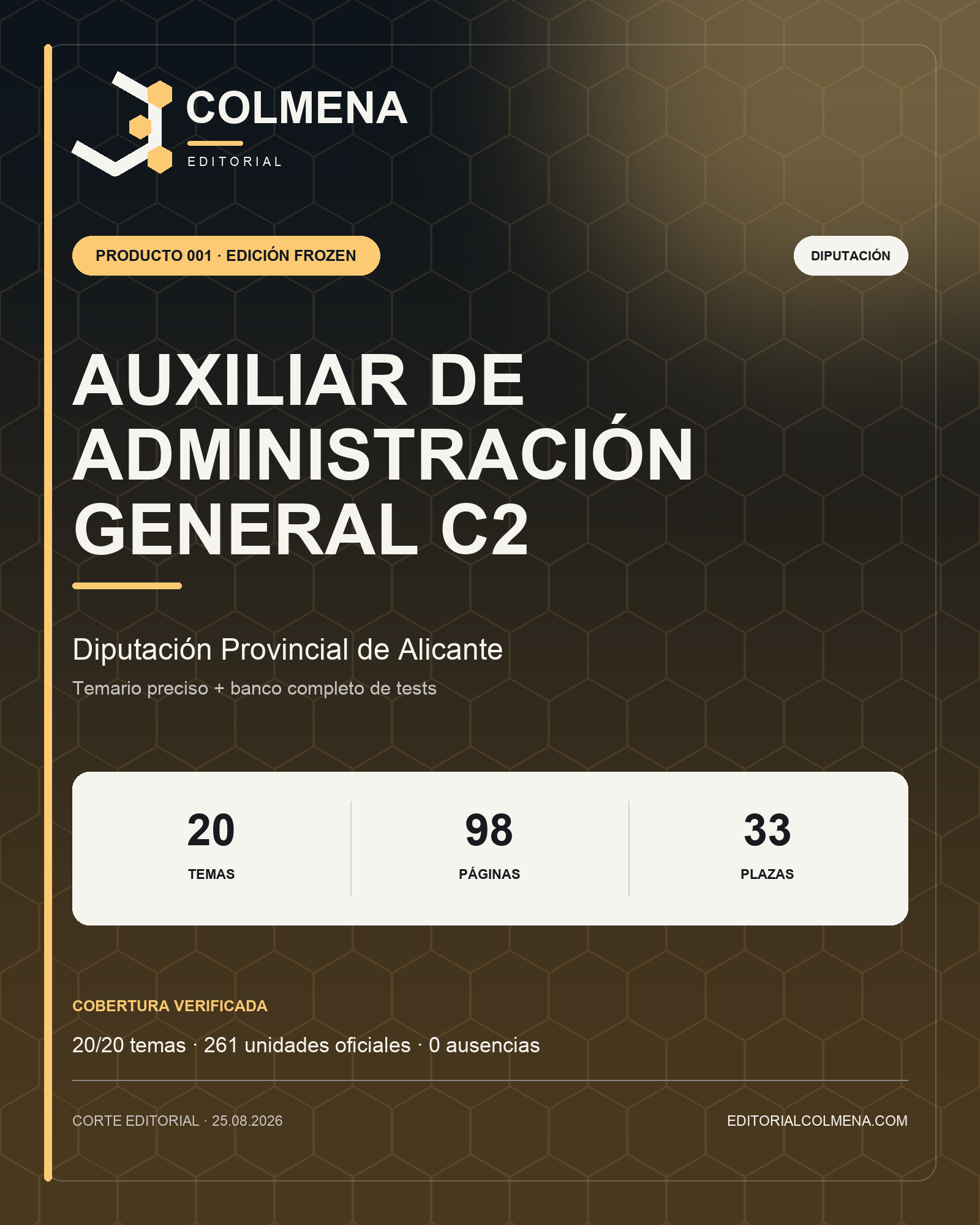 Portada del temario de Auxiliar de Administración General C2 de la Diputación Provincial de Alicante — Editorial Colmena
