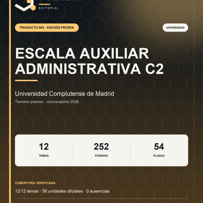 Portada del temario de Escala Auxiliar Administrativa C2 de la Universidad Complutense de Madrid — Editorial Colmena