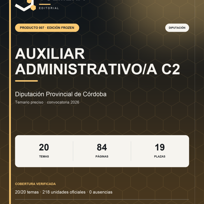 Portada del temario de Auxiliar Administrativo/a C2 de la Diputación Provincial de Córdoba — Editorial Colmena