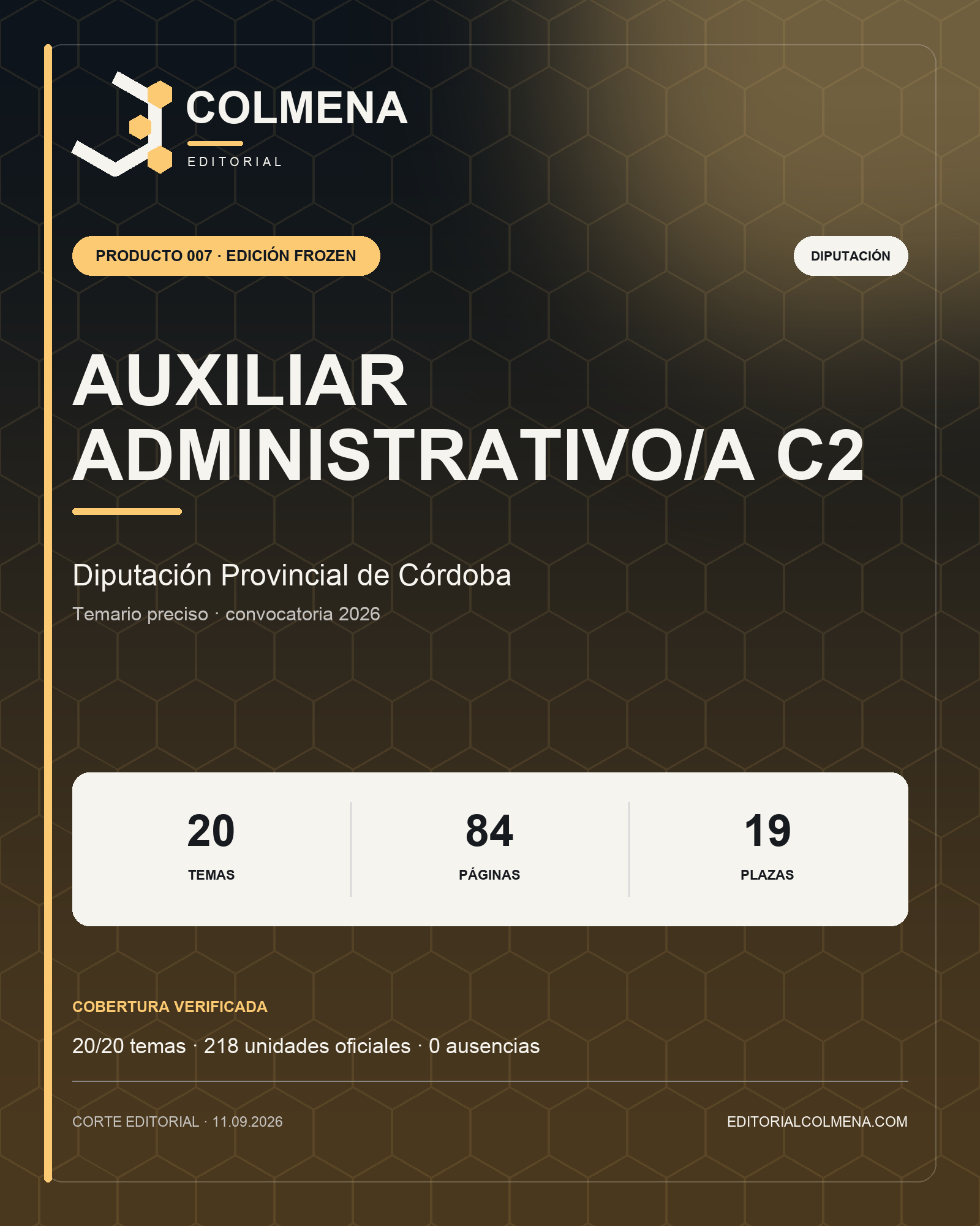 Portada del temario de Auxiliar Administrativo/a C2 de la Diputación Provincial de Córdoba — Editorial Colmena